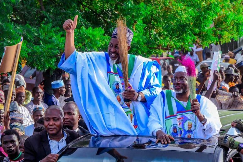 Governor Badaru Abubakar with APC governorship candidate, Malam Umar Namadi