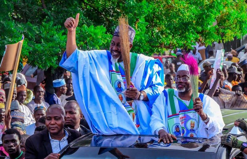 Governor Badaru Abubakar with APC governorship candidate, Malam Umar Namadi