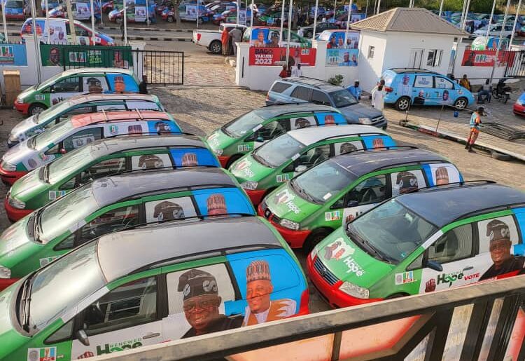 Some of the vehicles donated by Senator Musa to support Tinubu campaign