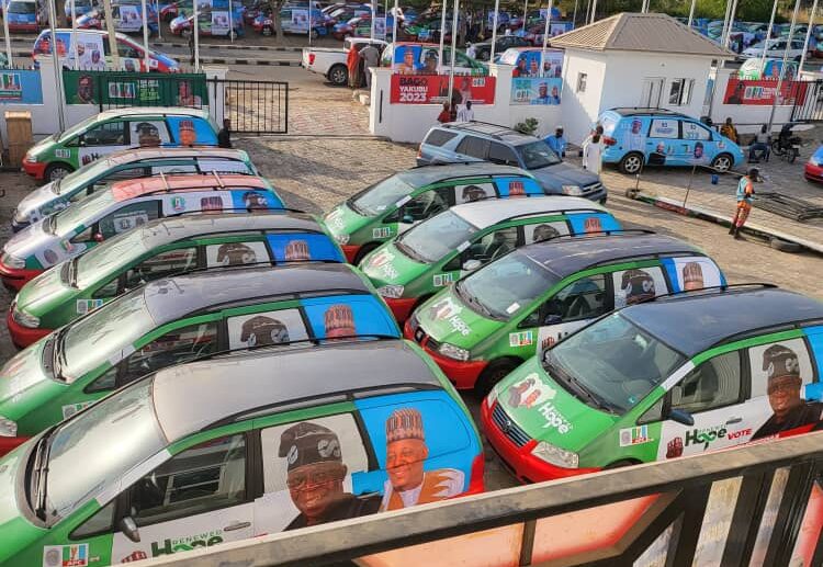 Some of the vehicles donated by Senator Musa to support Tinubu campaign