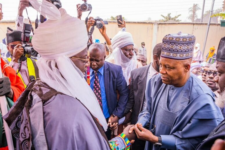 Shettima meets the Emir of Gaya as Tinubu campaigns in Edo